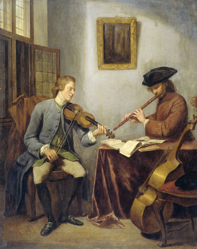 Un violoniste et un flûtiste faisant de la musique - Julius Henricus Quinkhard