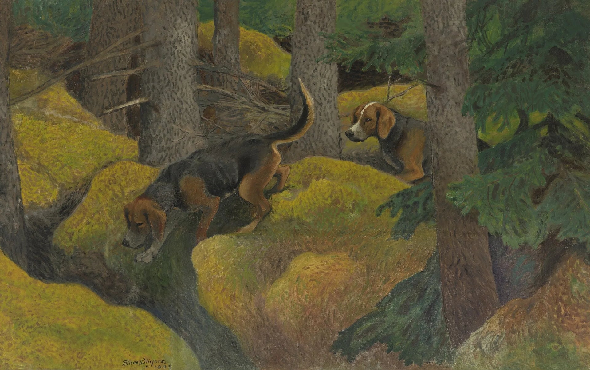 Vos achtervolgd door brakken - Bruno Liljefors image 1 reproduction de peinture à l’huile