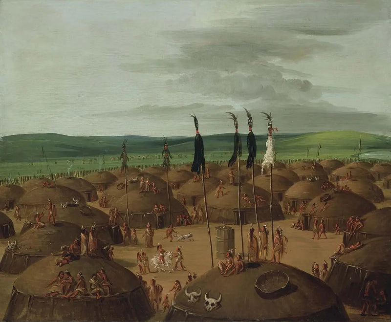 ภาพมุมสูงของหมู่บ้านมานดาน, อยู่ที่ 1800 ไมล์เหนือเซนต์หลุยส์ - จอร์จ แคทลิน