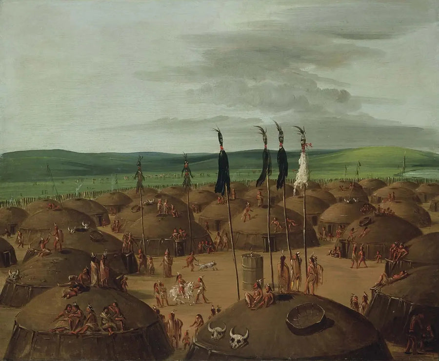ภาพมุมสูงของหมู่บ้านมานดาน, อยู่ที่ 1800 ไมล์เหนือเซนต์หลุยส์ - จอร์จ แคทลิน