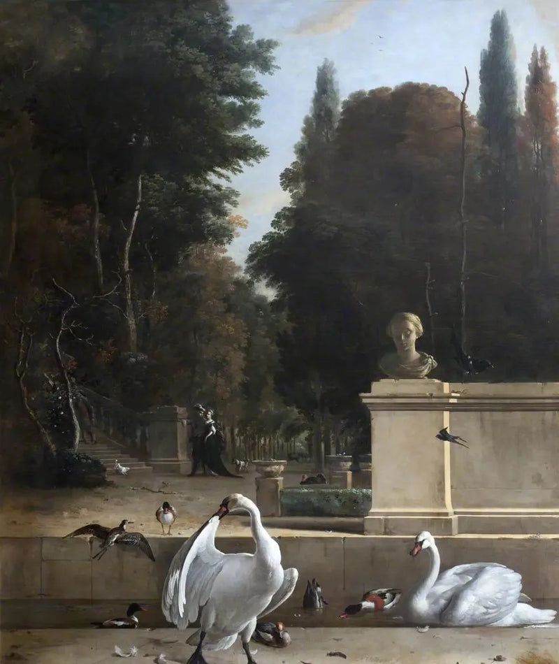 ภาพของสวนสาธารณะพร้อมกับหงส์และเป็ด - Melchior de Hondecoeter