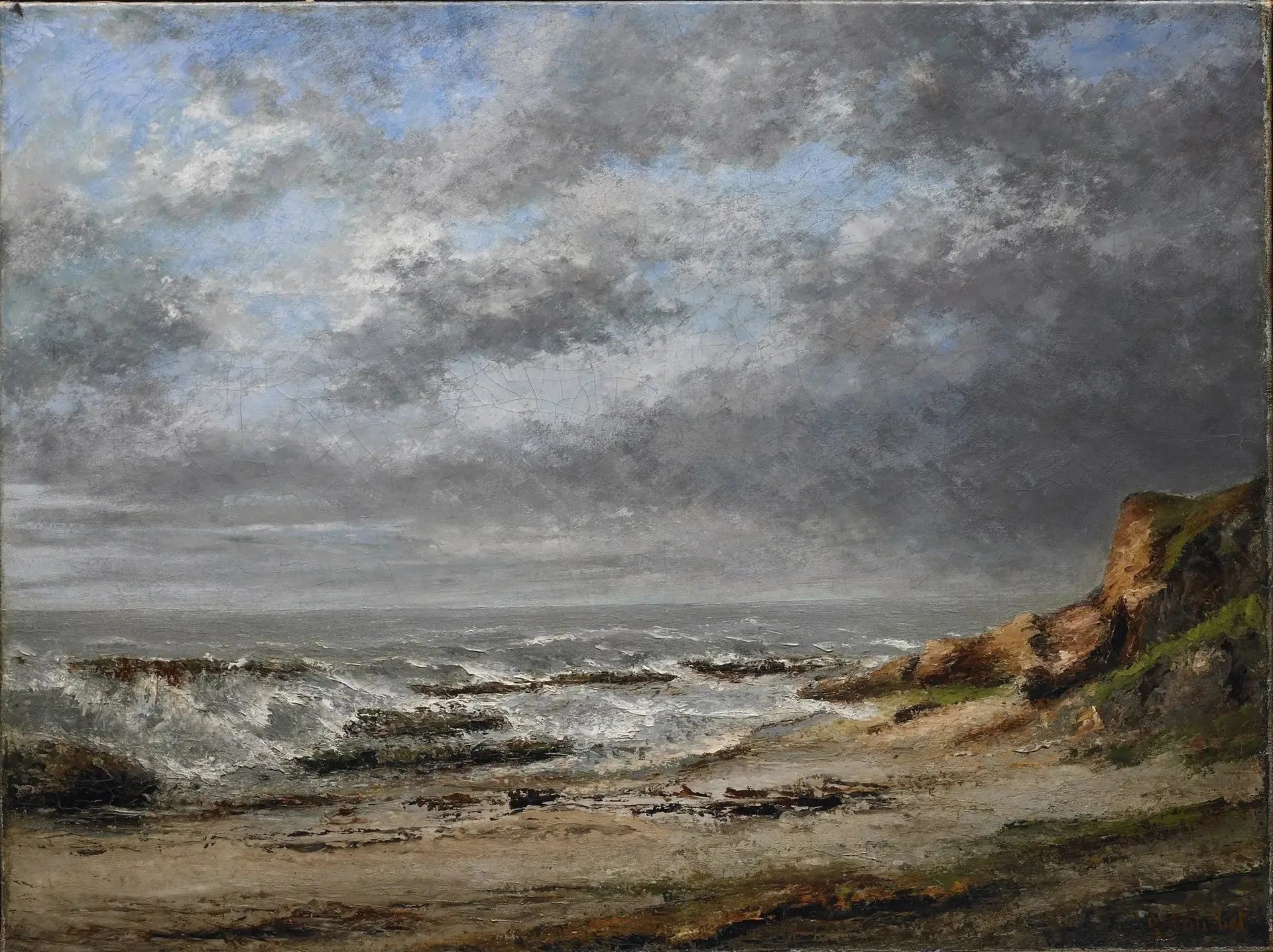 Vue d'une mer agitée près d'une falaise - Gustave Courbet image 1 copie de tableau peinte à la main