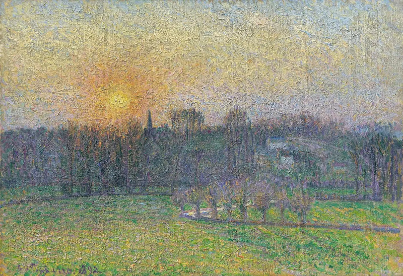 วิวของ Bazincourt, พระอาทิตย์ตก - Camille Pissarro