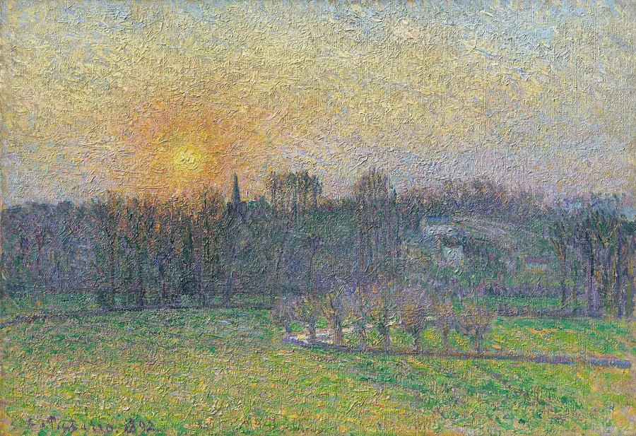 วิวของ Bazincourt, พระอาทิตย์ตก - Camille Pissarro