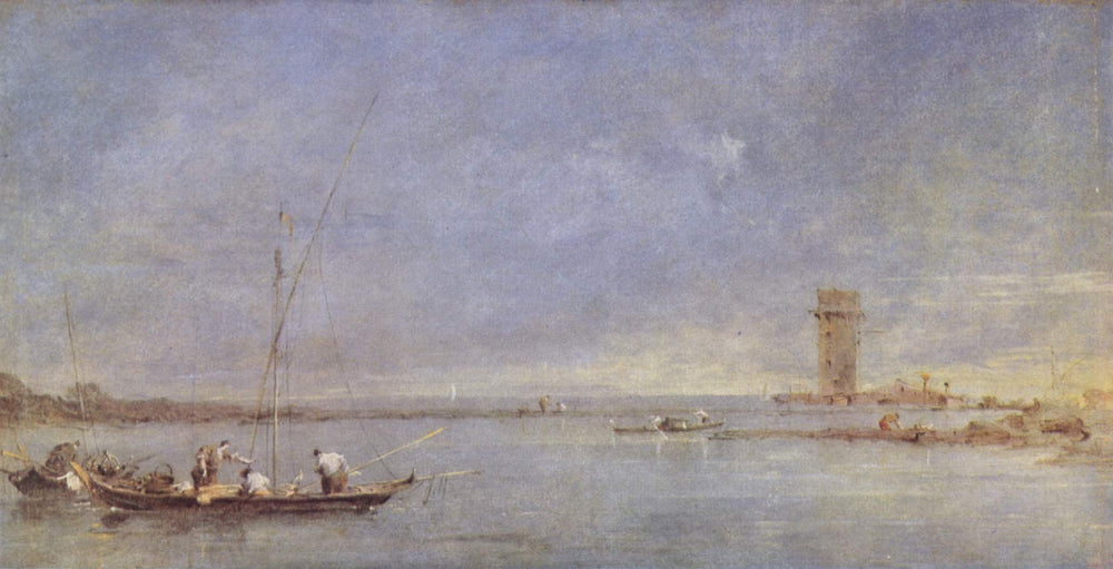 Vue de la lagune de Venise avec la tour de Malghera - Francesco Guardi image 1 reproduction artisanale de tableau