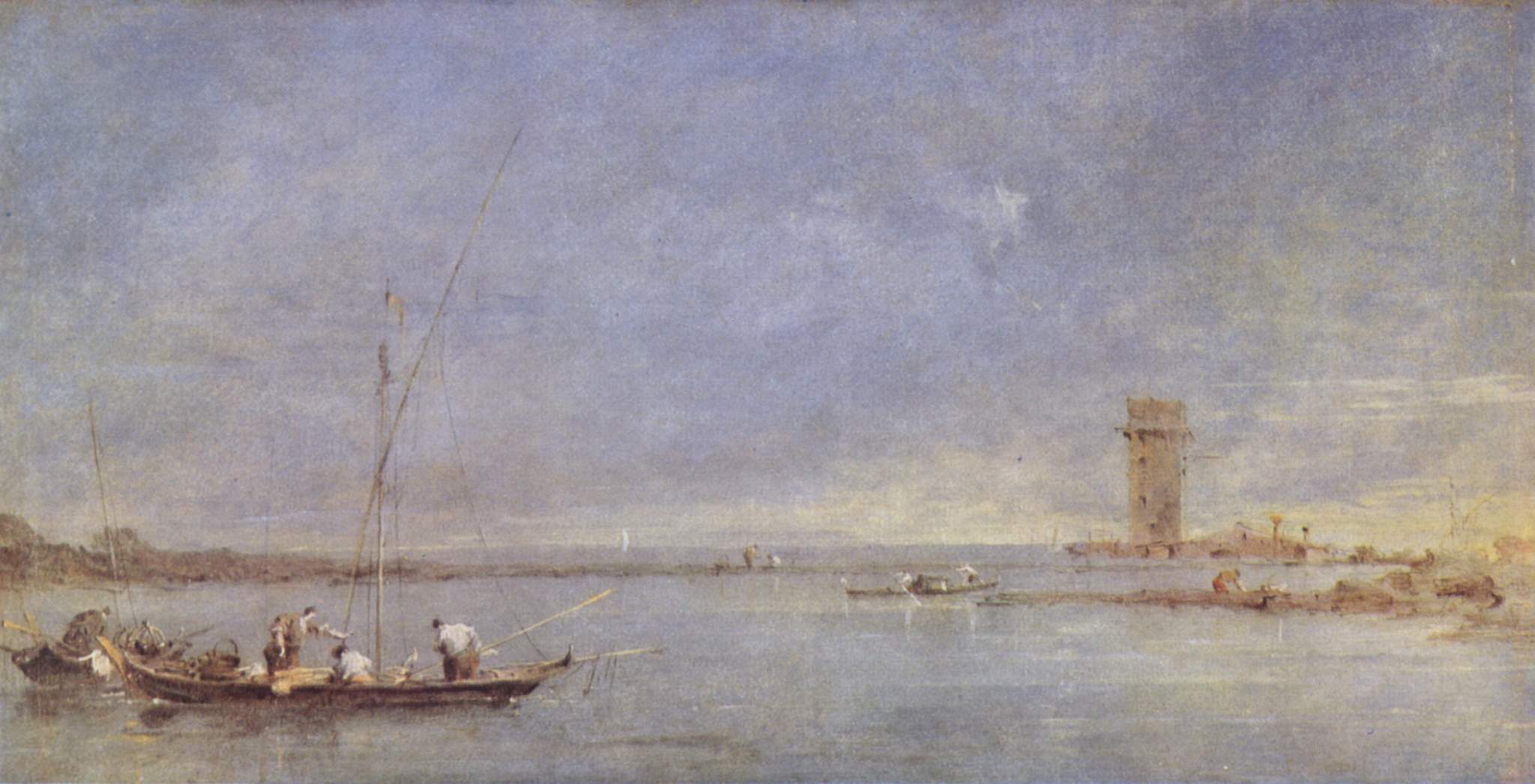 Vue de la lagune de Venise avec la tour de Malghera - Francesco Guardi image 1 reproduction artisanale de tableau
