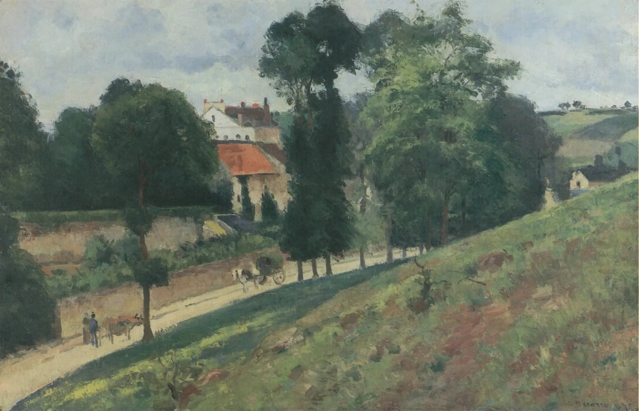 Vue de la Maison des Mathurins, Pontoise - Camille Pissarro image 1 reproduction de peinture à l’huile