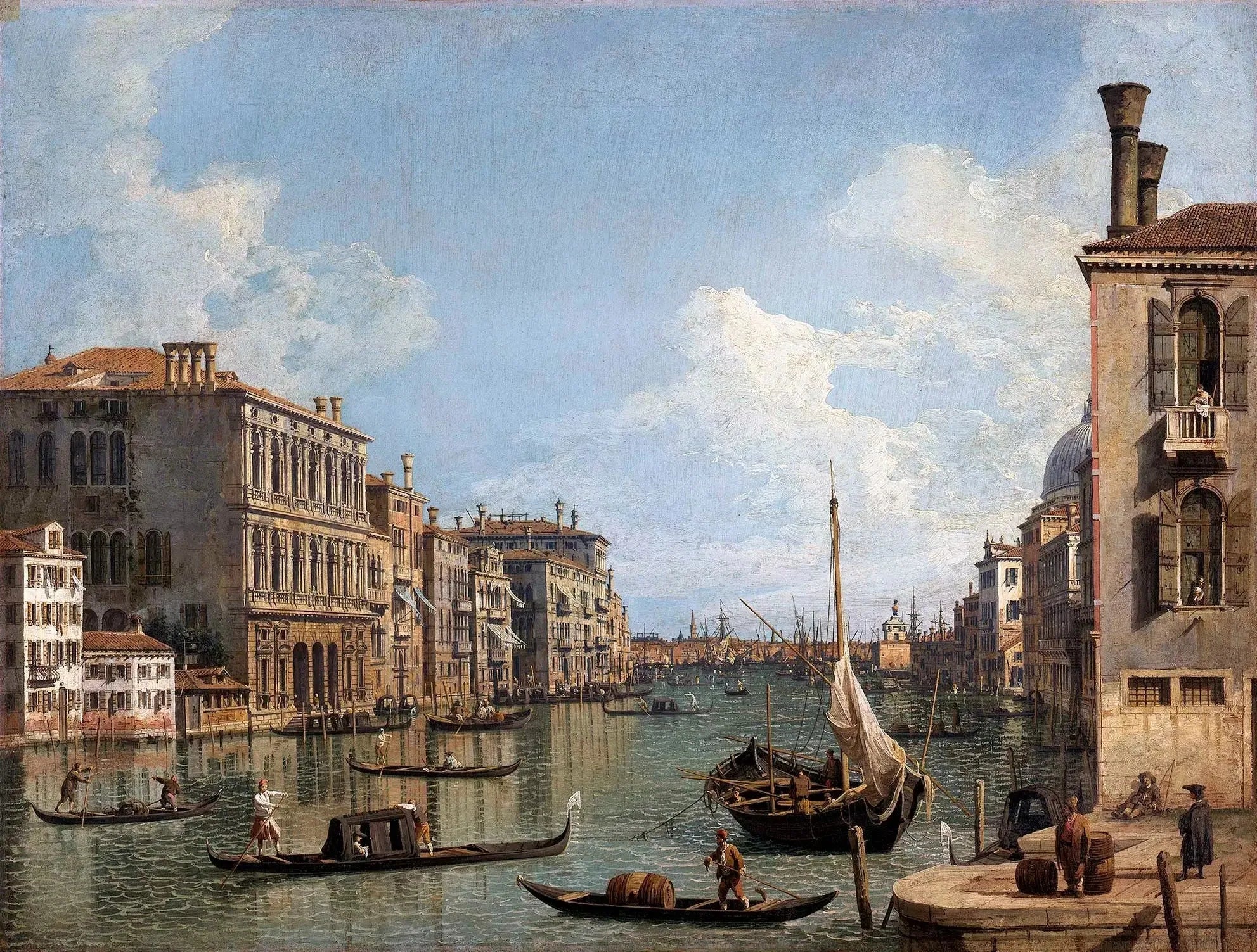 Vue du Grand Canal vers la pointe de la Douane - Canaletto image 1 copie peinte à la main à l’huile