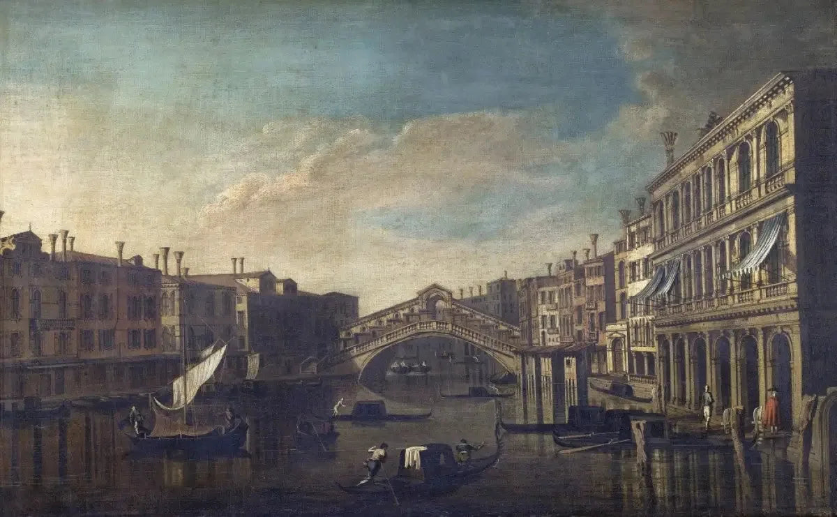 Vue du Grand Canal vers le pont du Rialto, Venise - Canaletto image 1 copie peinte à la main à l’huile