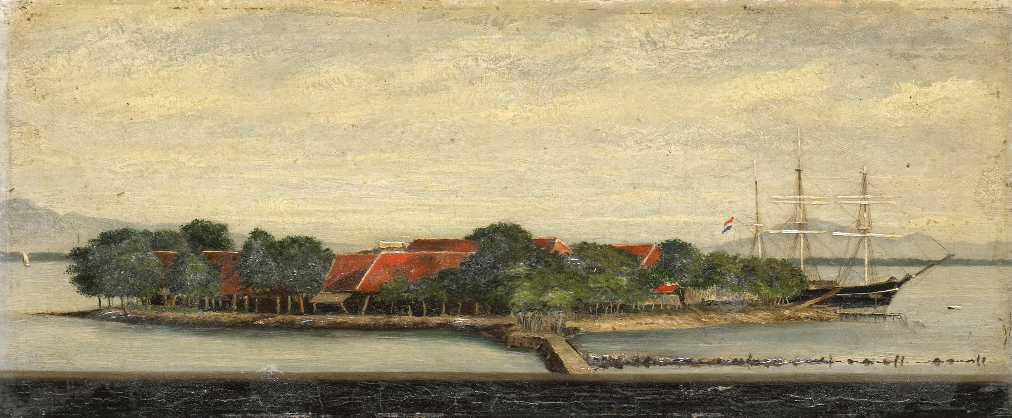 Vue de l'île Kuiper dans la baie de Batavia - Jacob Pieter Mercier