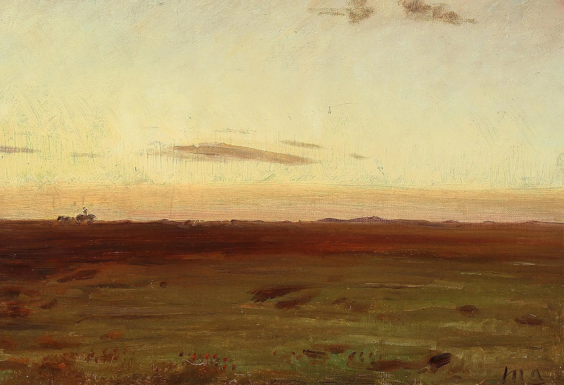 Vue sur la prairie et les dunes sous le soleil couchant. - Michael Peter Ancher image 1 tableau peint à l’huile sur toile