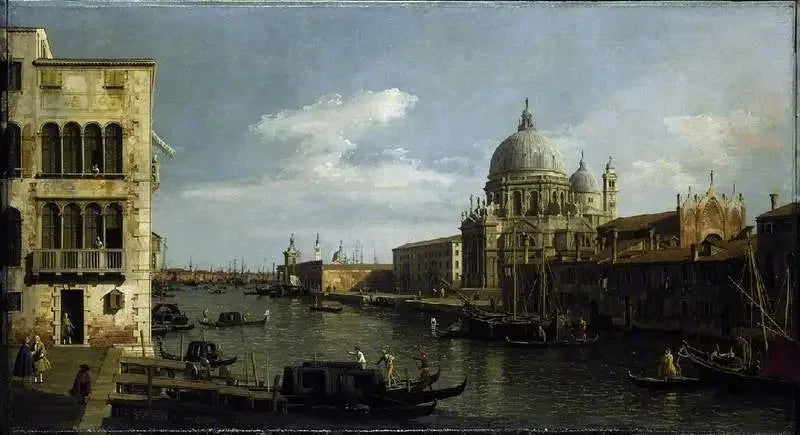 วิวแม่น้ำใหญ่: ซานตา มาเรีย เดลลา ซัลตูเตและดอกานา จาก Campo Santa Maria Zobenigo - Canaletto
