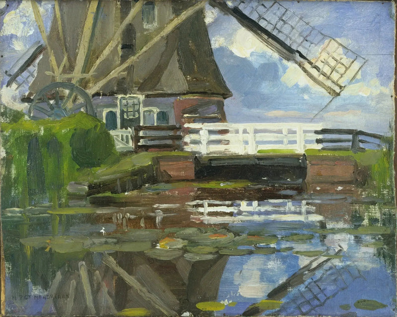 มุมมองที่ตัดทอนของโรงสี Broekzijder บนปีก Gein ที่หันไปทางทิศตะวันตก - Piet Mondrian