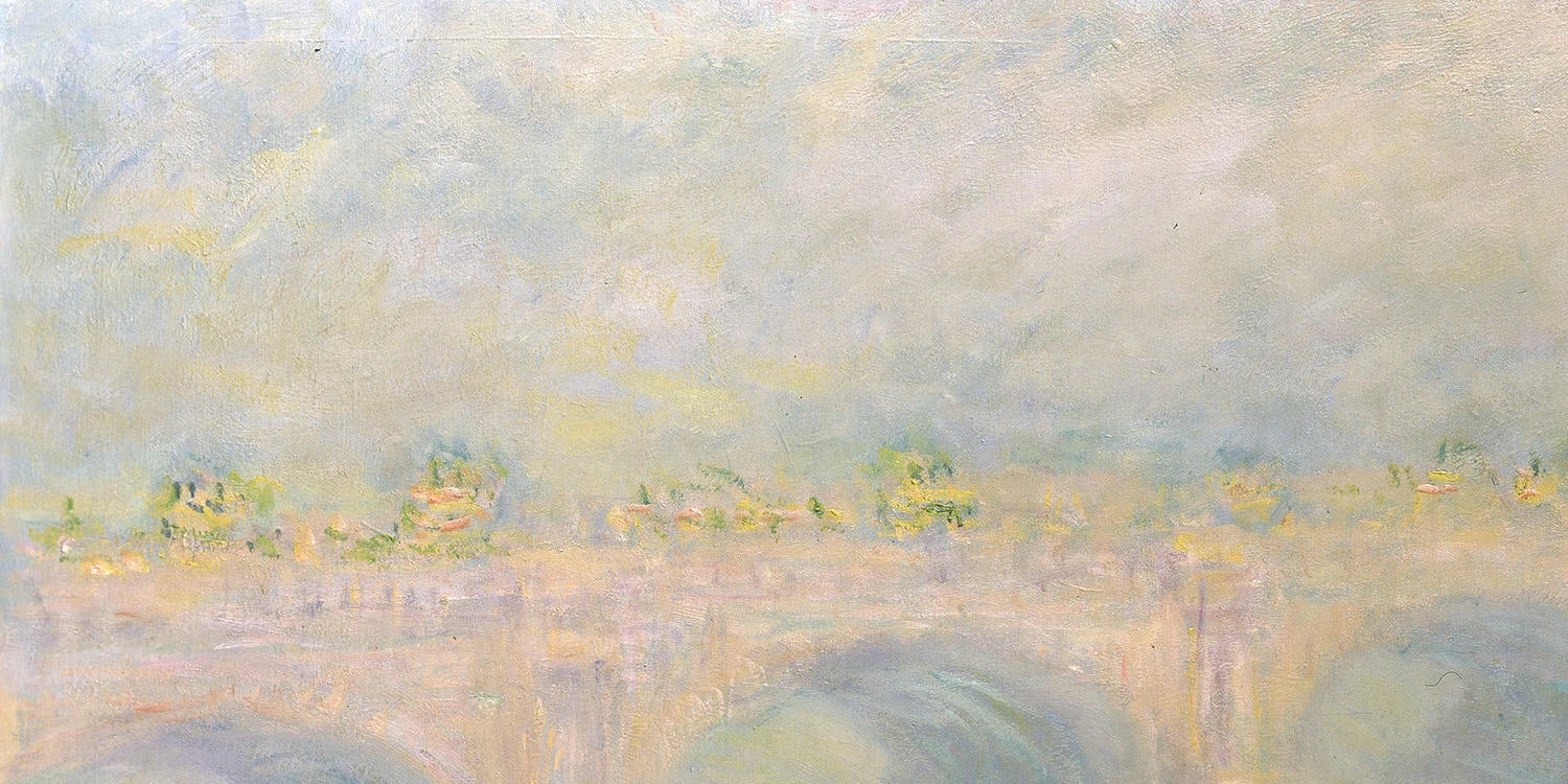 Détail de la lumière jaune et rose dans la brume au-dessus de Waterloo Bridge W1593