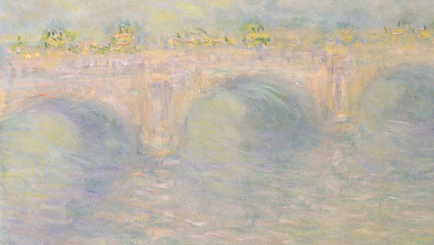 Détail du pont et des reflets pastel sur la Tamise dans Waterloo Bridge, effet de soleil W1593