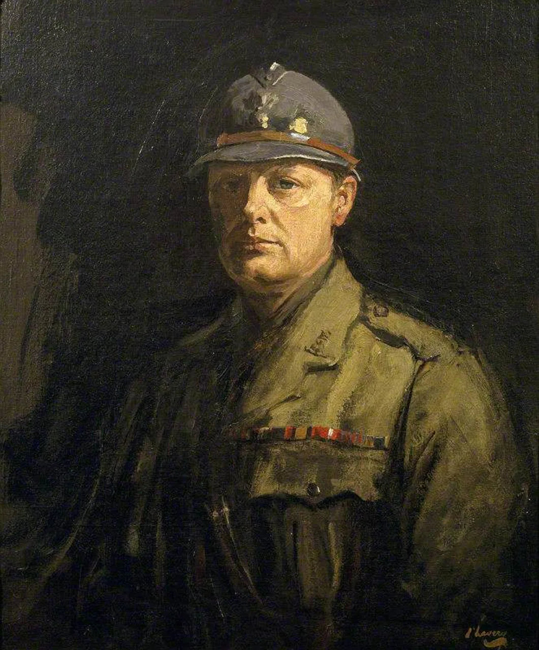Winston Churchill (1874-1965) portant un casque d'acier de Poilu français - John Lavery image 1 copie peinte à la main à l’huile