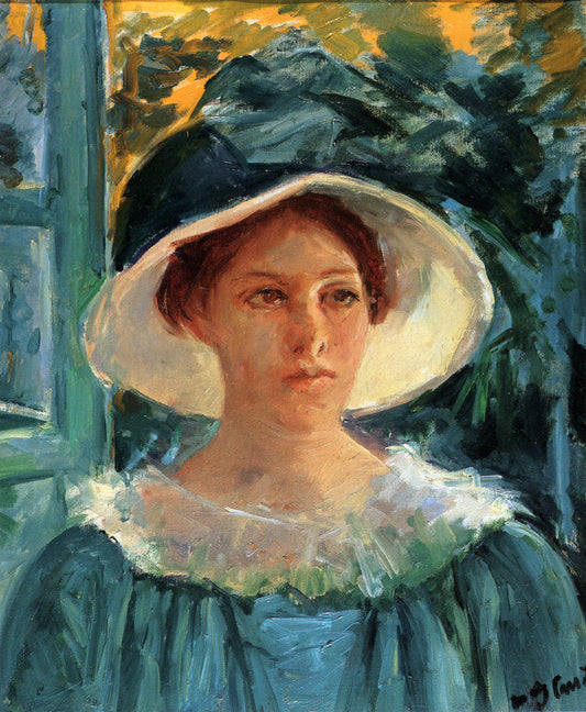 Jeune femme en vert au soleil - Mary Cassatt - Reproductions de tableaux et peintures haut de gamme