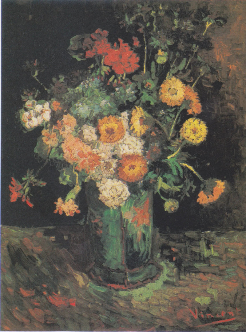 ดอกซินเนียและดอกเจอราเนียมในแจกัน - Vincent van Gogh