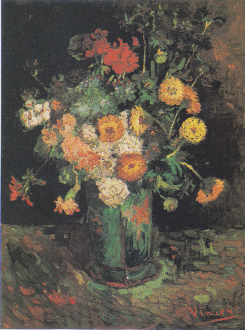 ดอกซินเนียและดอกเจอราเนียมในแจกัน - Vincent van Gogh